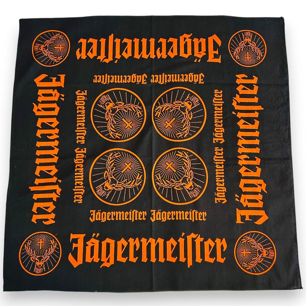 Jaegermeister Bandana 100% Cotton Black Orange 25" x 25"